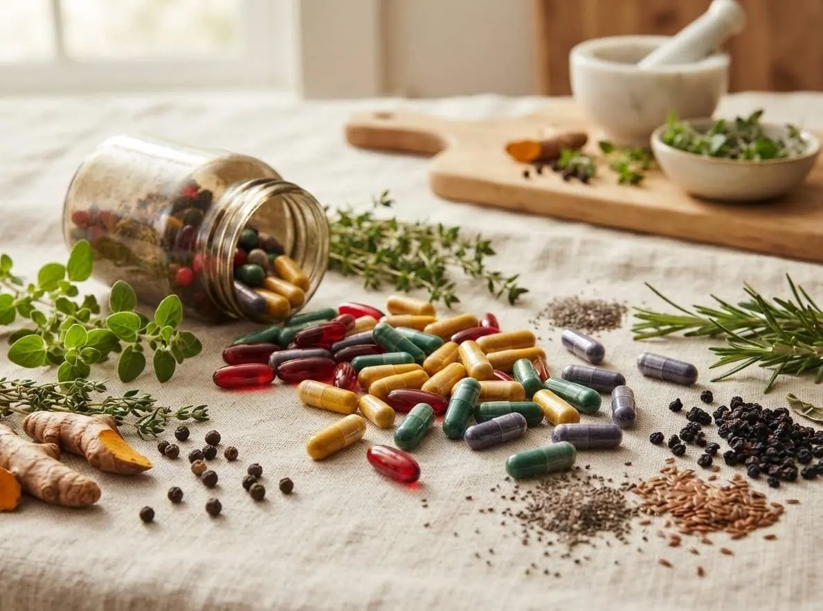 Cápsulas de suplementos de colores variados