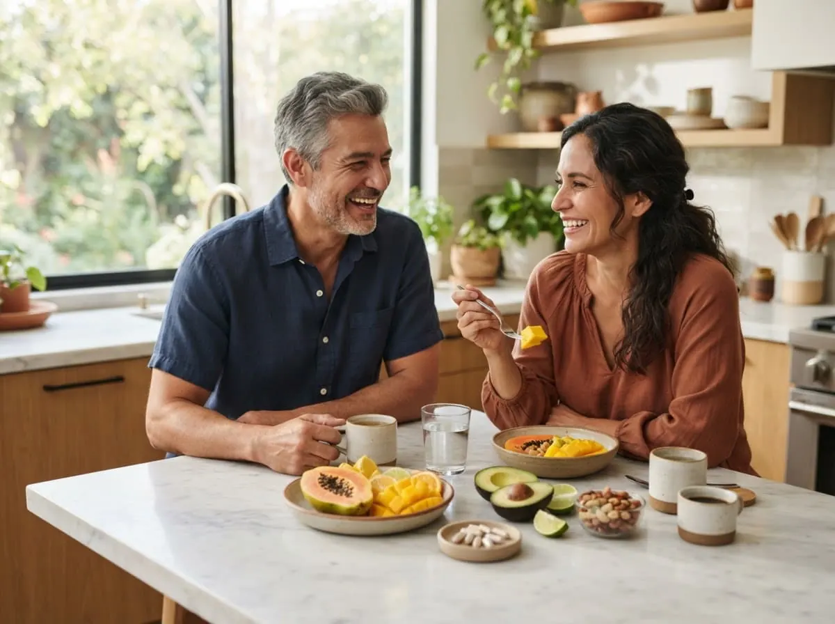 Pareja mexicana desayunando juntos