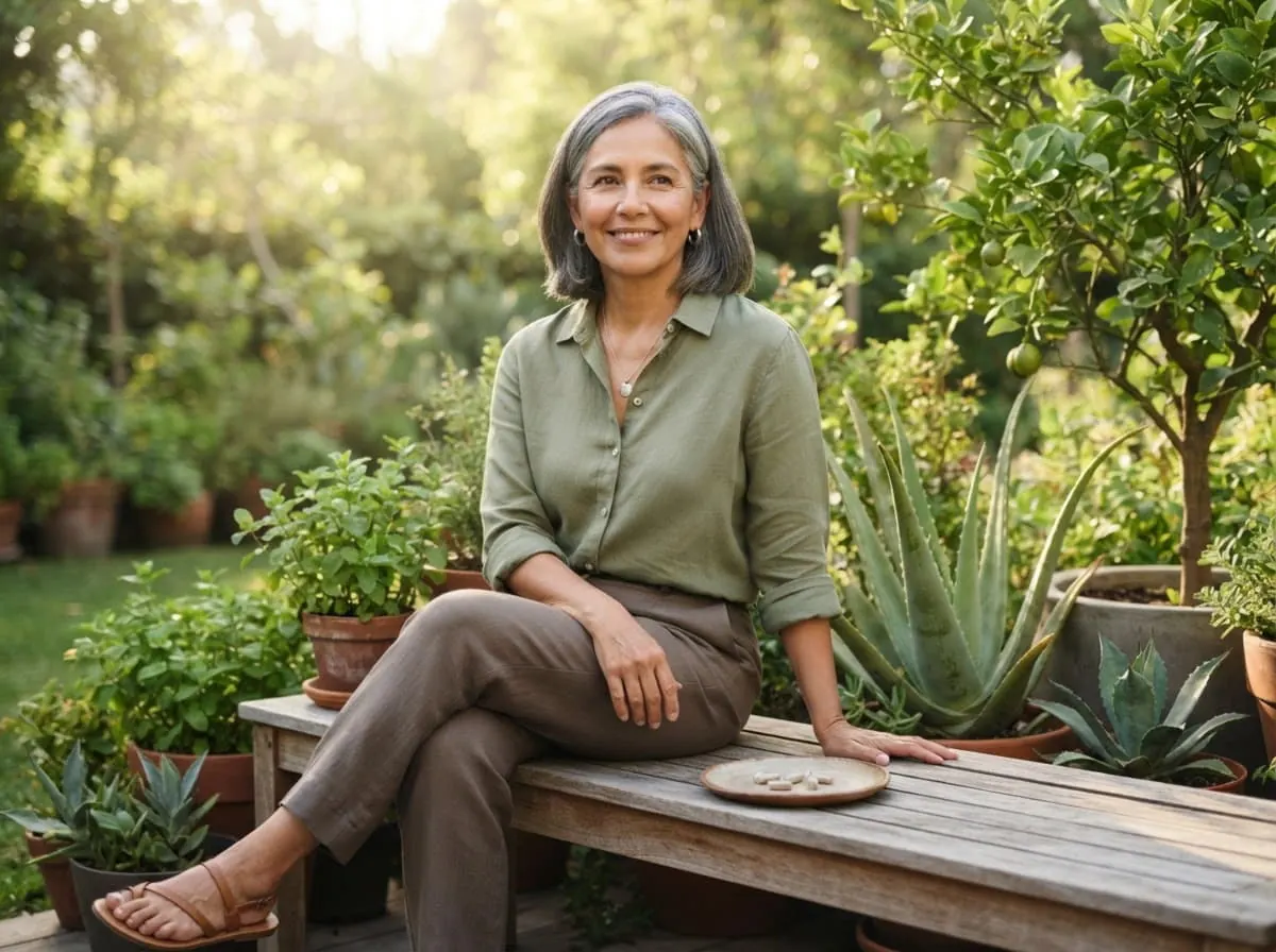 Mujer mexicana cuidando un jardín natural
