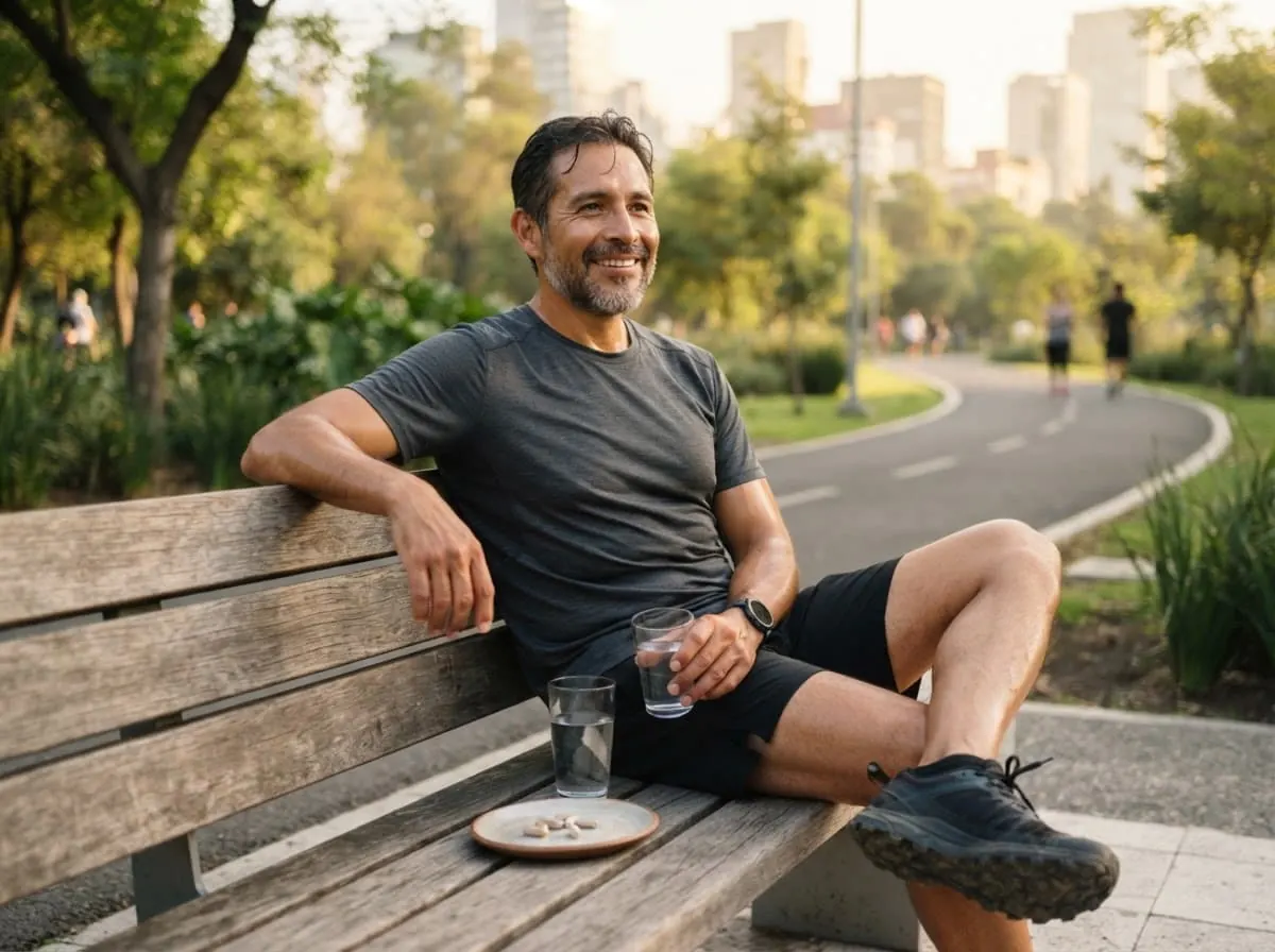 Hombre latinoamericano corriendo al aire libre