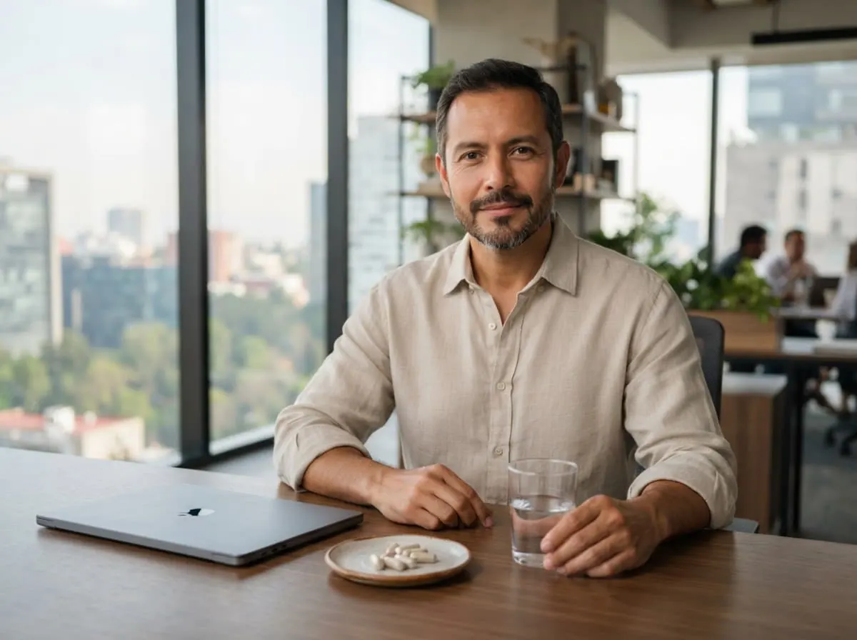 Profesional mexicano equilibrando trabajo y salud