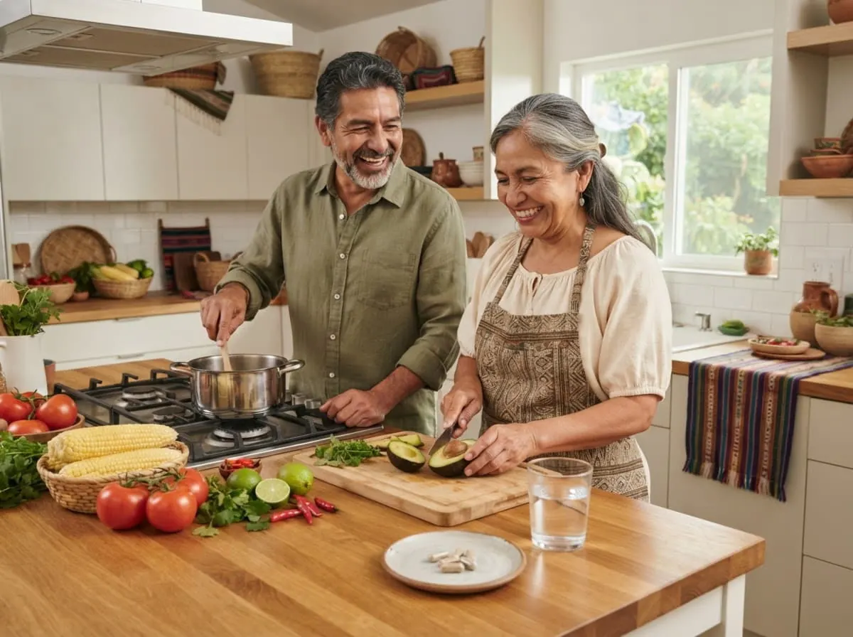 Pareja guatemalteca cocinando juntos